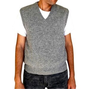 Robert Bruce Vintage Gray Flecked V-Neck Wool Preppy Academia Sweater Vest XL